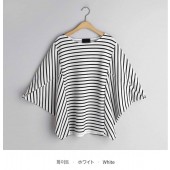 KO945-BYLOVE&JLOVE韓國蝙蝠袖條紋白色上衣(春秋)