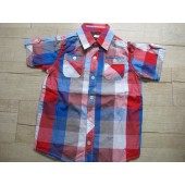 T631-soul&glory美國短袖大格子襯衫（R紅藍款）7-8T
