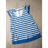 a13701-sk女孩竹結棉條紋裙式上衣(藍款)80Cm