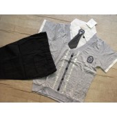 S141-菜市場款-韓風假領帶學院短袖短褲套裝組90-140CM(灰黑款)