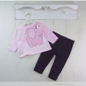 S336-babyworks可愛粉紅色小象長袖薄套裝0-9M