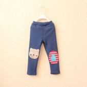 15p011-貓咪小魚加絨加厚打底褲(藍款)100/110cm